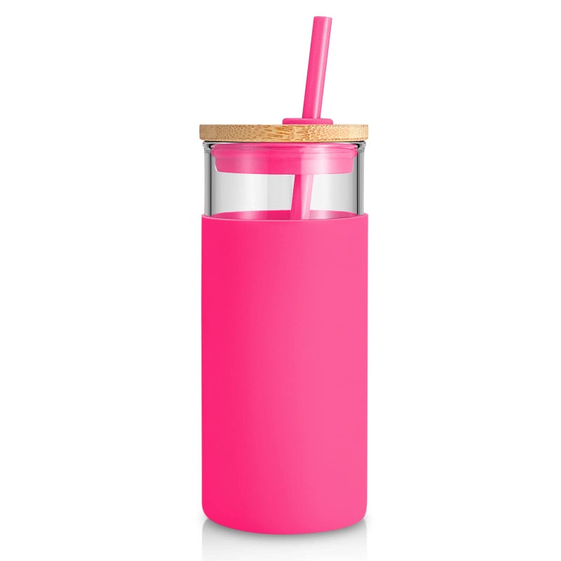 Tronco 20 oz Glass Tumbler with Lid and Straw, Iced Coffee Cup and Smoothie Cup with Bamboo Lids & Protective Silicone Sleeve, Dishwasher Safe, BPA-Free, Glass Cup 1 Pack - Image 1